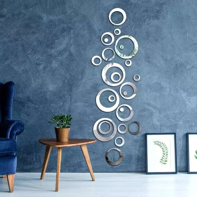 Home Office Wallpaper - 24pcs Circular Mirror Wall Stickers Self-Adhesive
