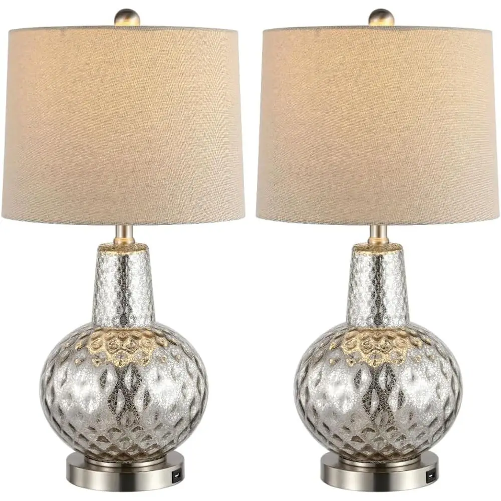 Home Office Living Room - 24-inch Silver/Ivory Shade LED Table Lamp