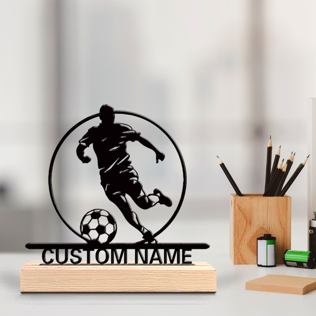 Custom Soccer Player Metal Sta - Home Office Desk Ideas recension och pris