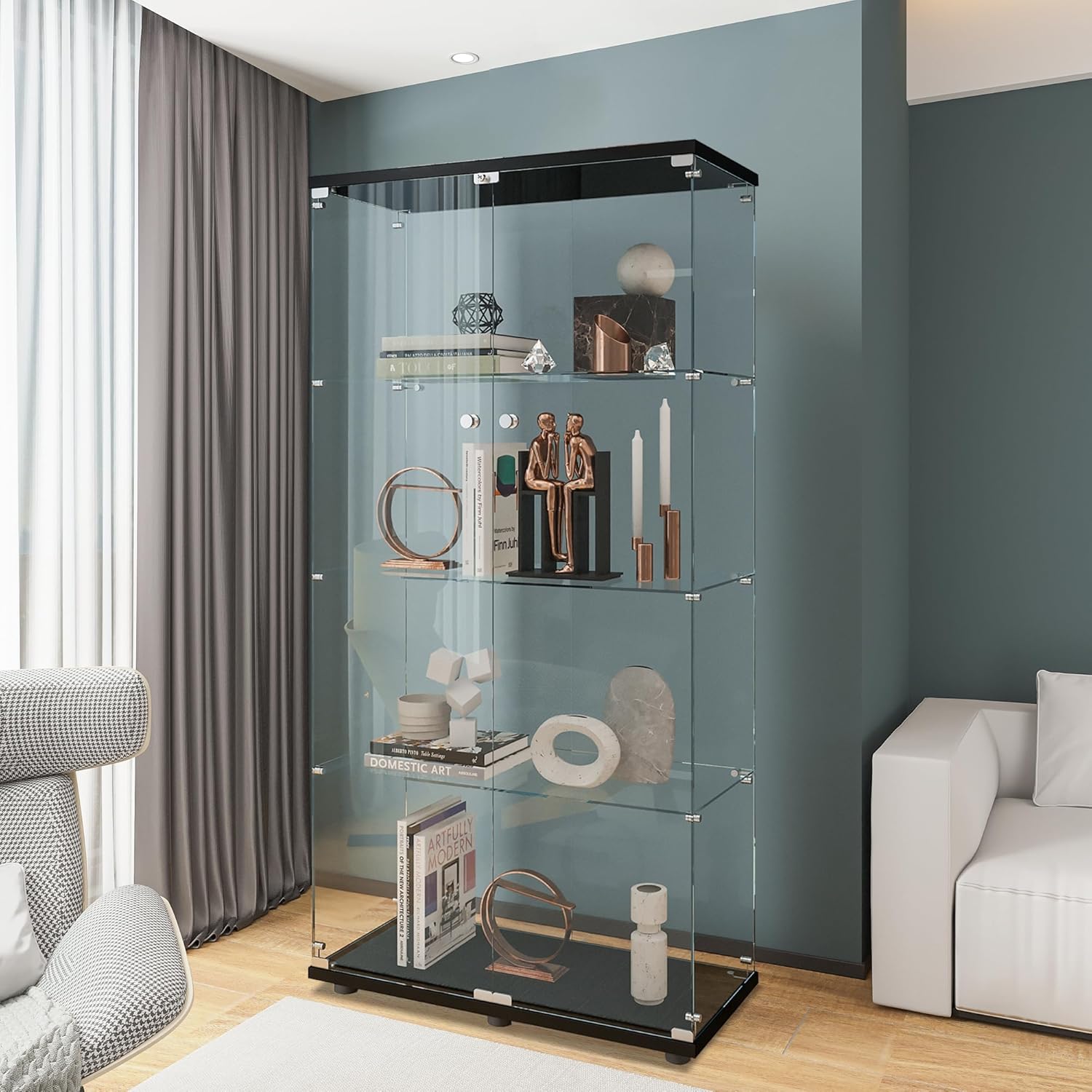 Glass Display Cabinet with 4 S - Home Office Living Room recension och pris